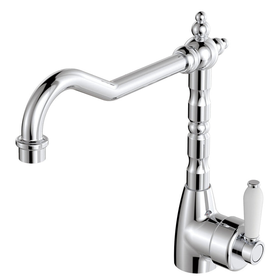 Eleanor Shepherds Crook Sink Mixer in Chrome / Ceramic