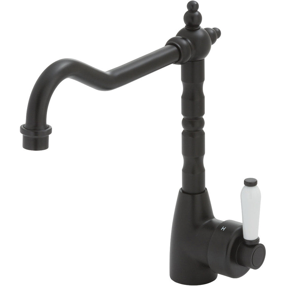 Eleanor Shepherds Crook Sink Mixer in Matte Black / Ceramic