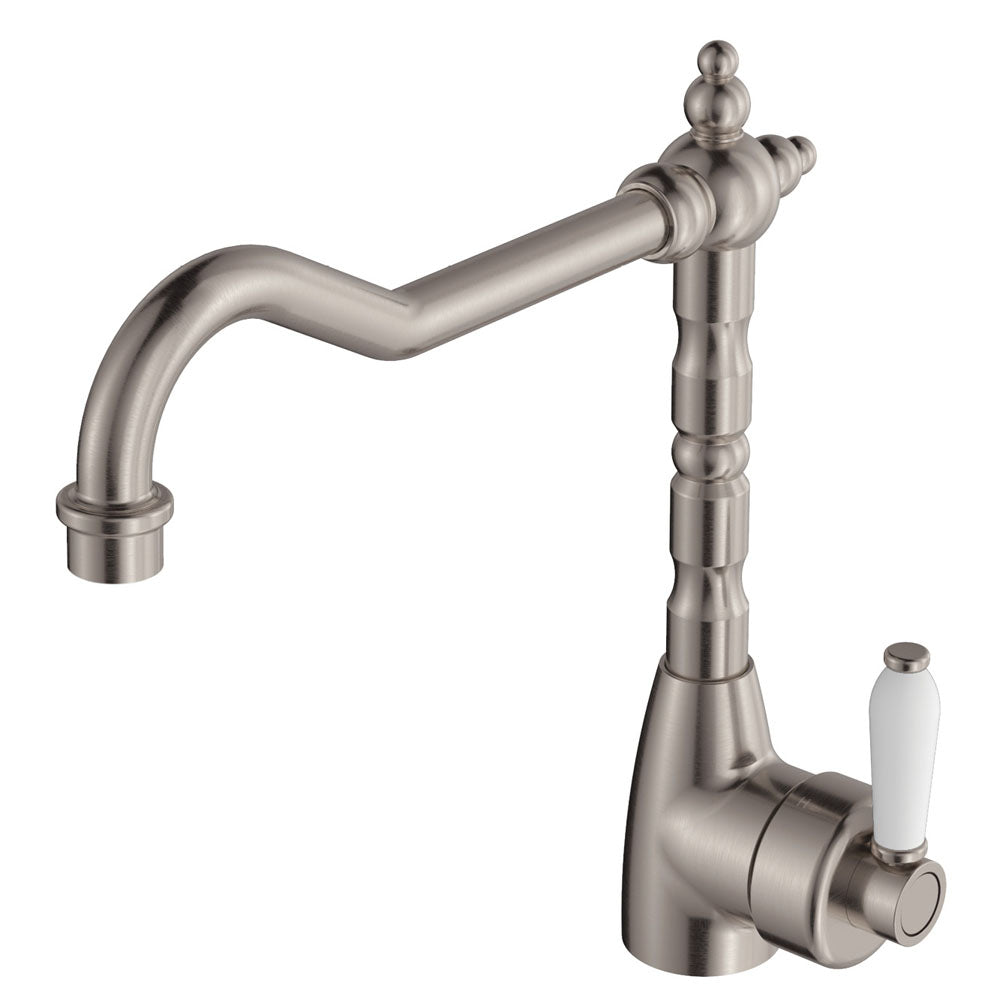 Eleanor Shepherds Crook Sink Mixer in Brushed Nickel / Ceramic