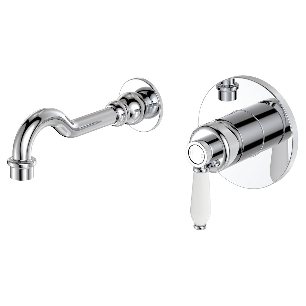 Eleanor Wall Basin/Bath Mixer Set in Chrome / Ceramic