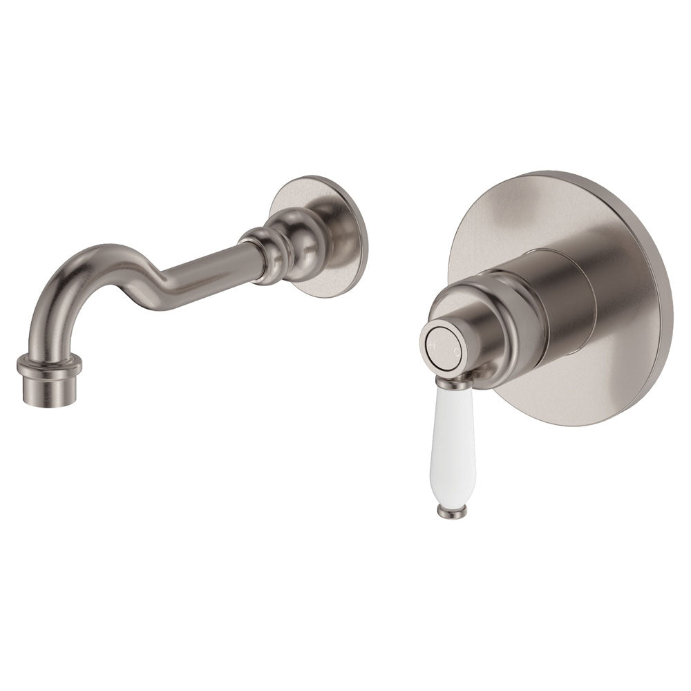 Eleanor Wall Basin/Bath Mixer Set in Brushed Nickel / Ceramic