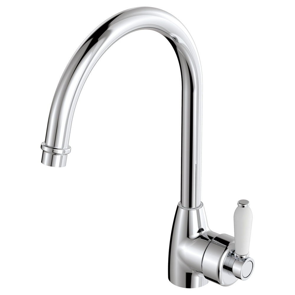 Eleanor Gooseneck Sink Mixer in Chrome / Ceramic