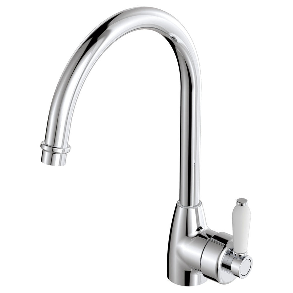 Eleanor Gooseneck Sink Mixer in Chrome / Ceramic