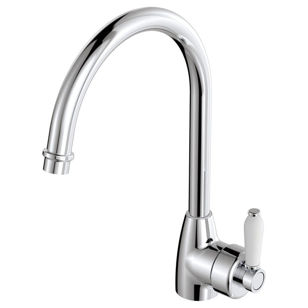 Eleanor Gooseneck Sink Mixer in Chrome / Ceramic