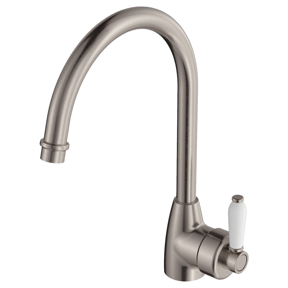 Eleanor Gooseneck Sink Mixer in Brushed Nickel / Ceramic