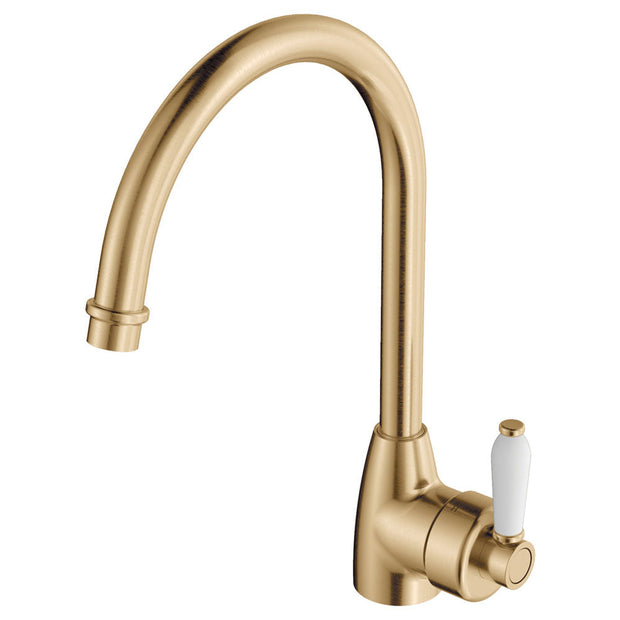 Eleanor Gooseneck Sink Mixer in Urban Brass / Ceramic