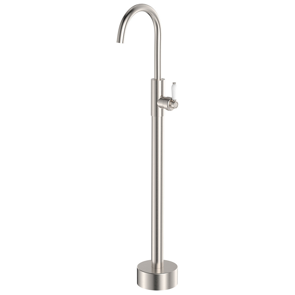 Eleanor Floor Mounted Basin/Bath Mixer in Brushed Nickel / Ceramic