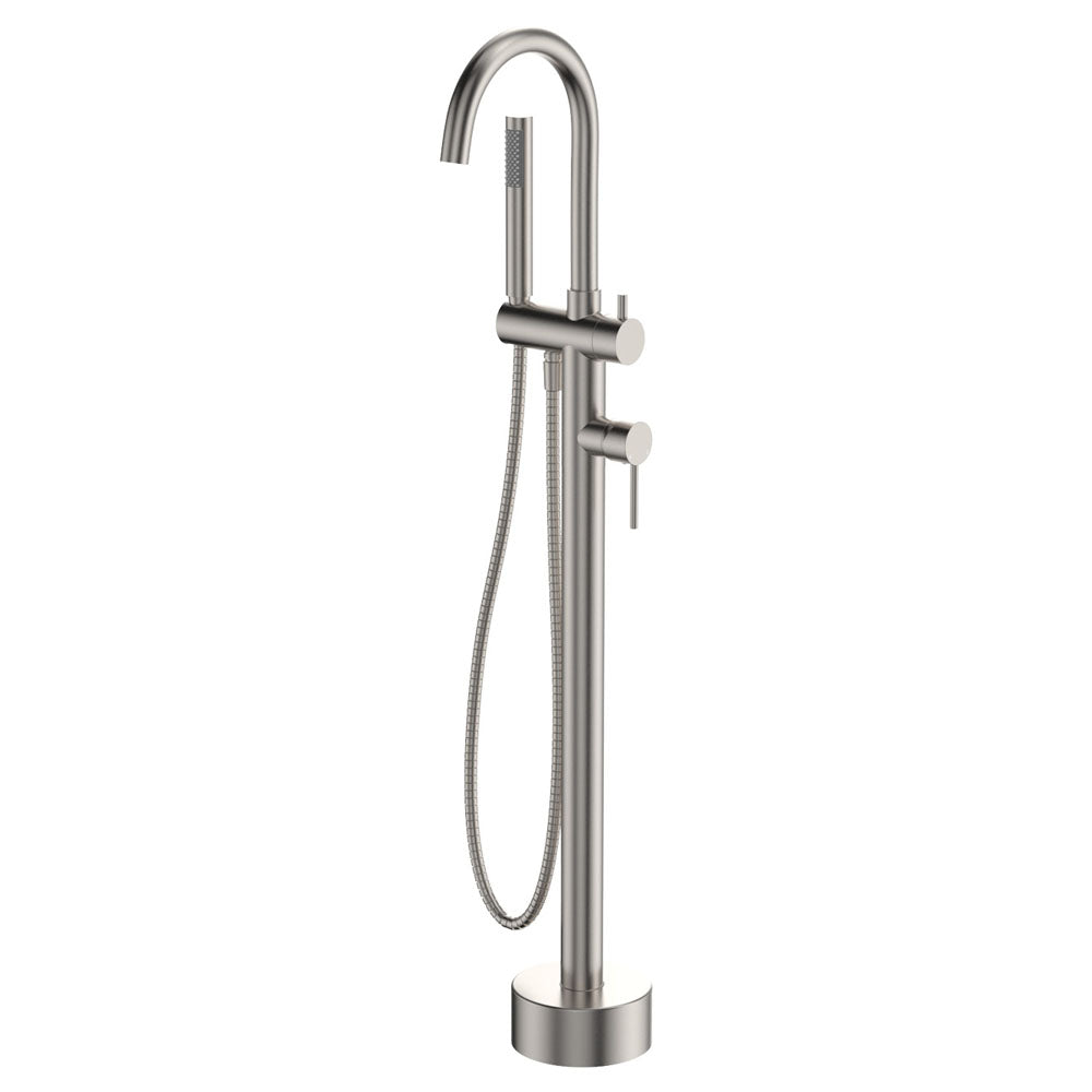 Kaya Floor Mounted Bath Mixer With Hand Shower in Brushed Nickel