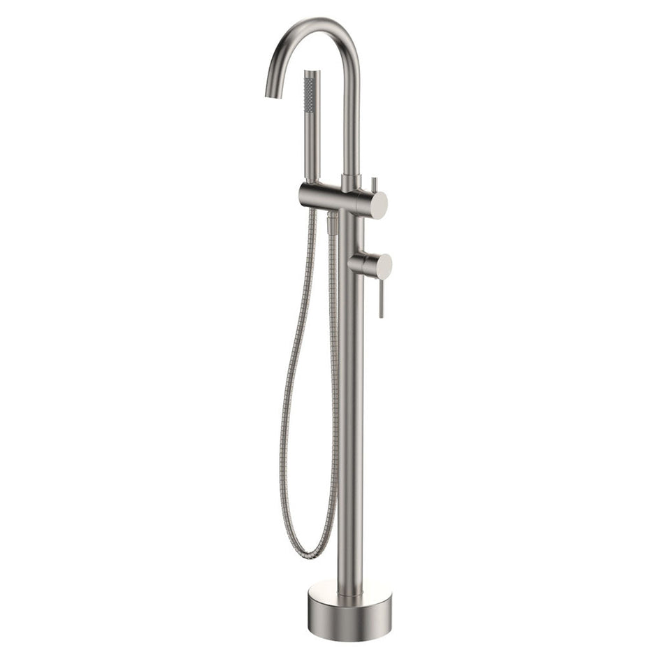 Kaya Floor Mounted Bath Mixer With Hand Shower in Brushed Nickel
