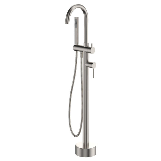 Kaya Floor Mounted Bath Mixer With Hand Shower in Brushed Nickel