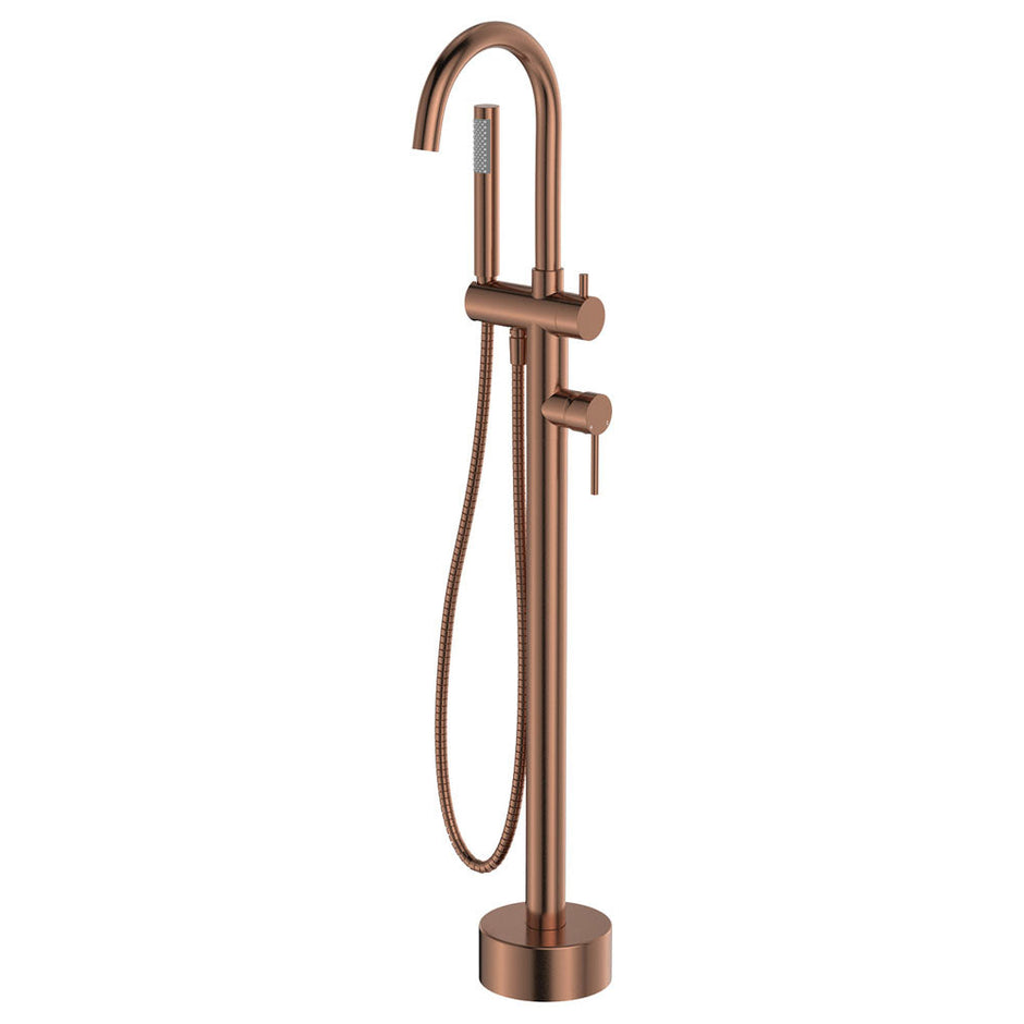 Kaya Floor Mounted Bath Mixer With Hand Shower in Brushed Copper