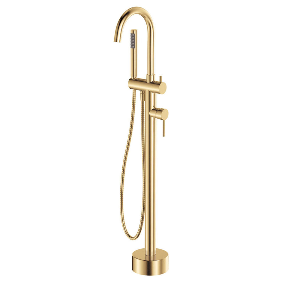Kaya Floor Mounted Bath Mixer With Hand Shower in Urban Brass