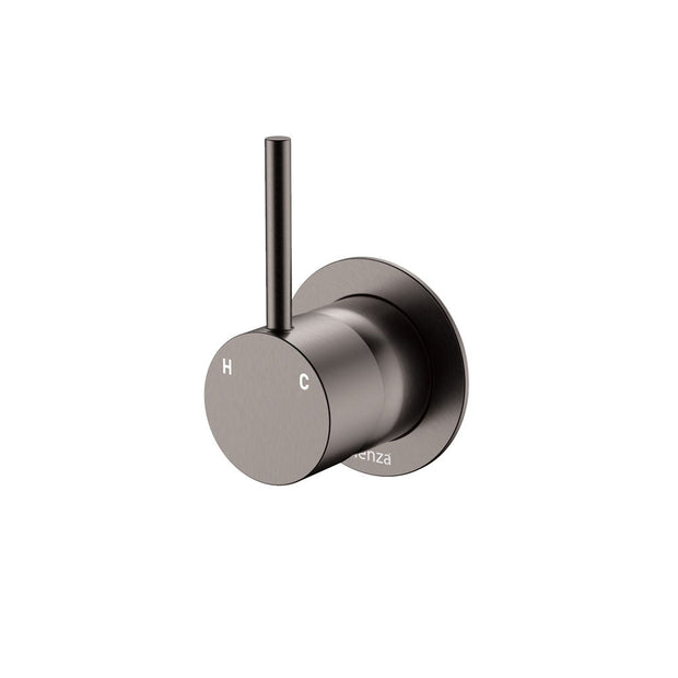 Kaya Up Wall Mixer, Small Round Plate in Gun Metal