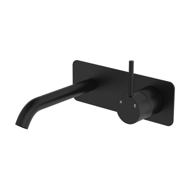 Kaya Up Basin/Bath Wall Mixer Set, Rectangular Plate, 160mm Outlet in Matte Black