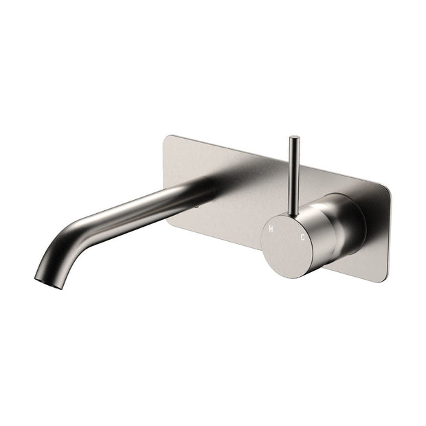 Kaya Up Basin/Bath Wall Mixer Set, Rectangular Plate, 160mm Outlet in Brushed Nickel