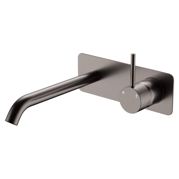 Kaya Up Basin/Bath Wall Mixer Set, Rectangular Plate, 200mm Outlet in Gun Metal
