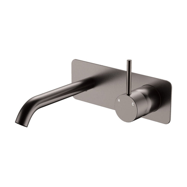 Kaya Up Basin/Bath Wall Mixer Set, Rectangular Plate, 160mm Outlet in Gun Metal