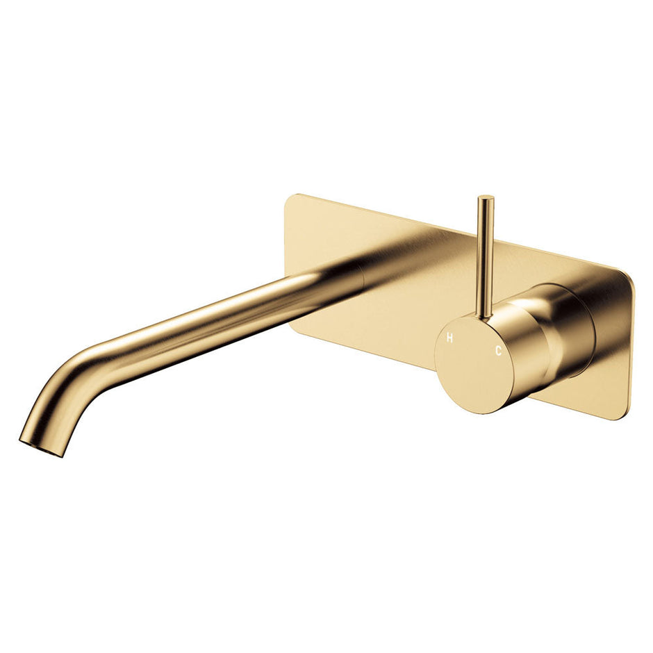 Kaya Up Basin/Bath Wall Mixer Set, Rectangular Plate, 200mm Outlet in Urban Brass