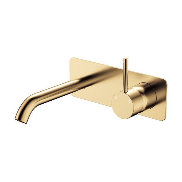 Kaya Up Basin/Bath Wall Mixer Set, Rectangular Plate, 160mm Outlet in Urban Brass