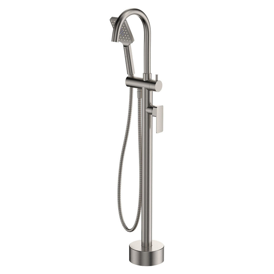 Tono Floor Mounted Bath Mixer With Hand Shower in Brushed Nickel