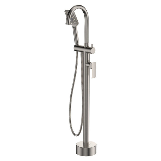 Tono Floor Mounted Bath Mixer With Hand Shower in Brushed Nickel