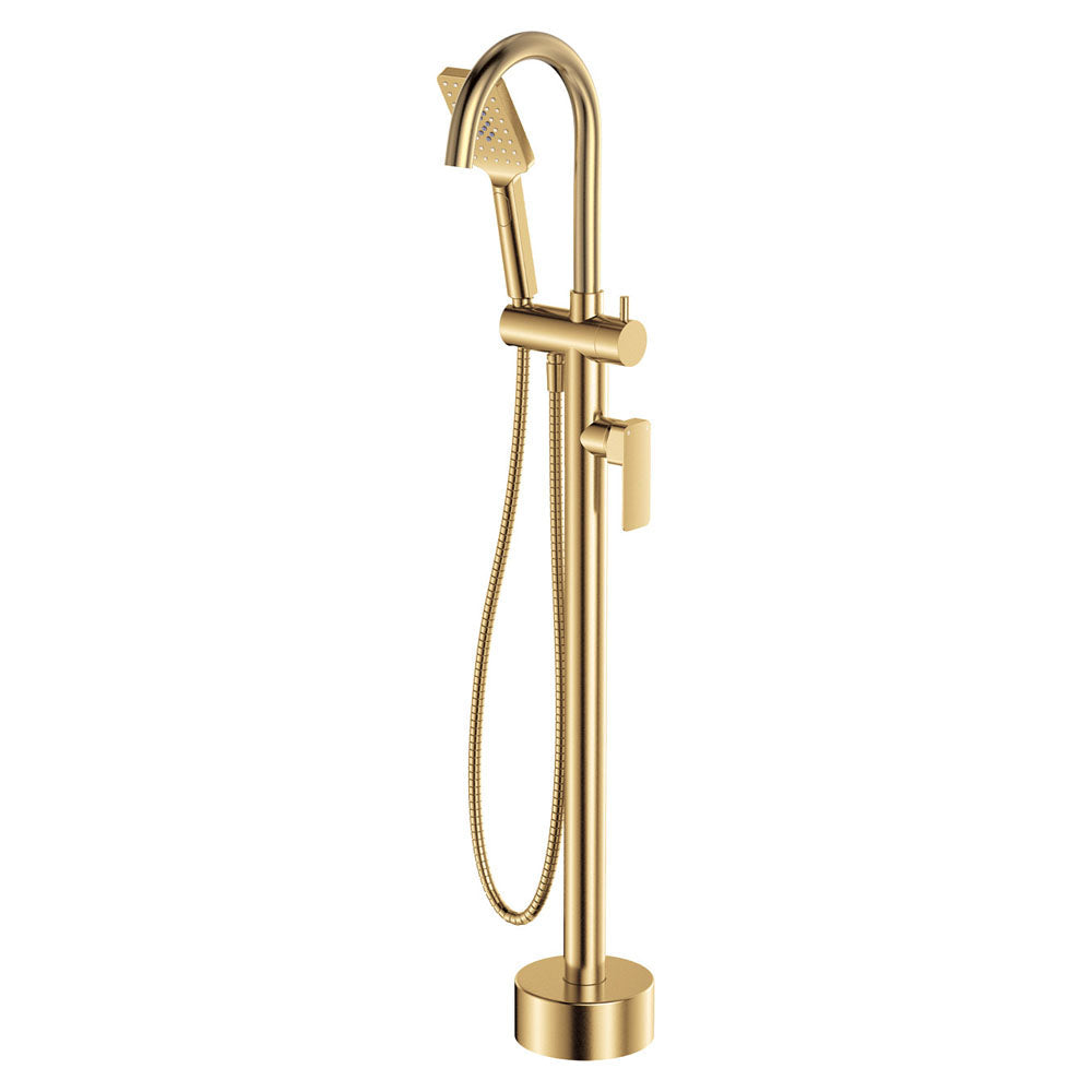 Tono Floor Mounted Bath Mixer With Hand Shower in Urban Brass