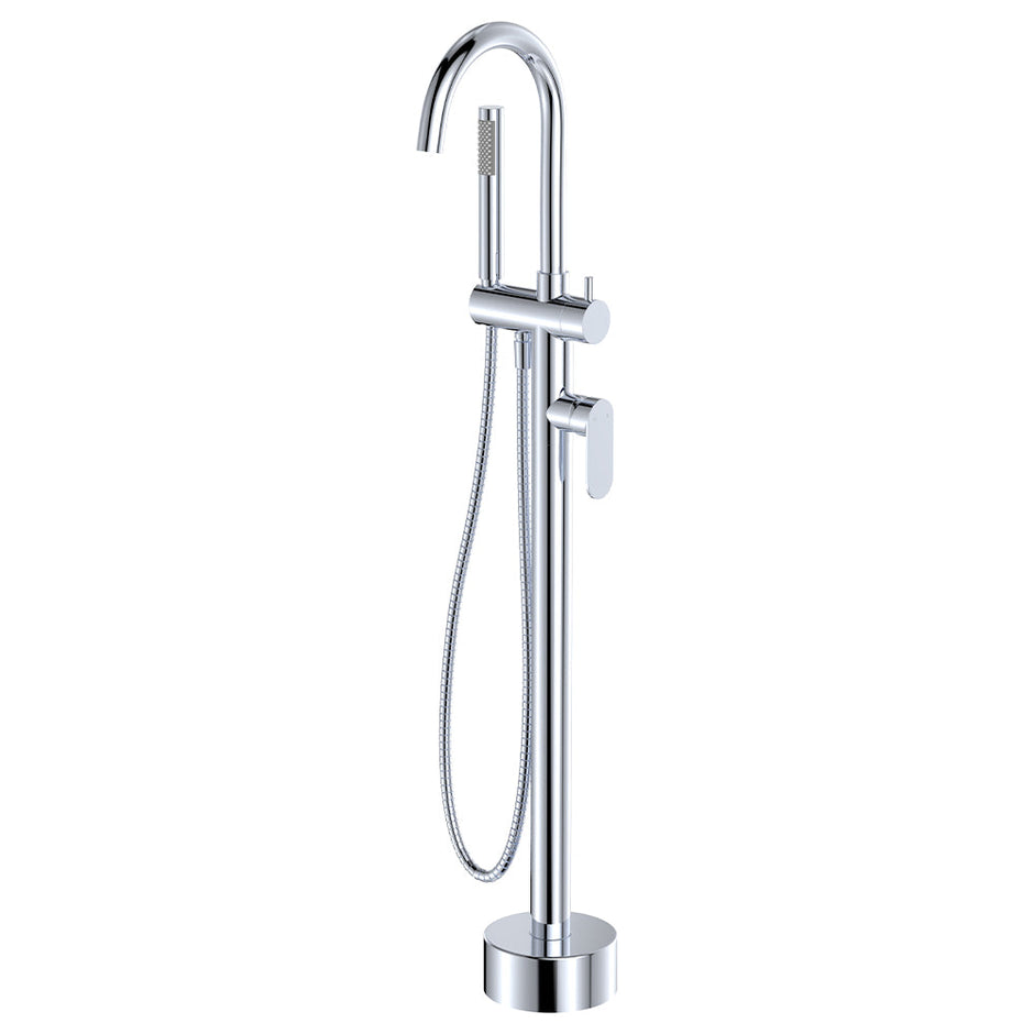 Empire Slim Floor Mounted Bath Mixer with Hand Shower in Chrome