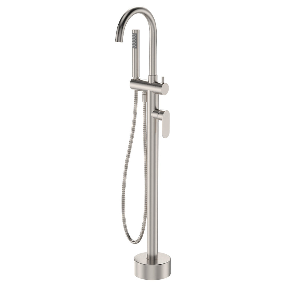 Empire Slim Floor Mounted Bath Mixer with Hand Shower in Brushed Nickel