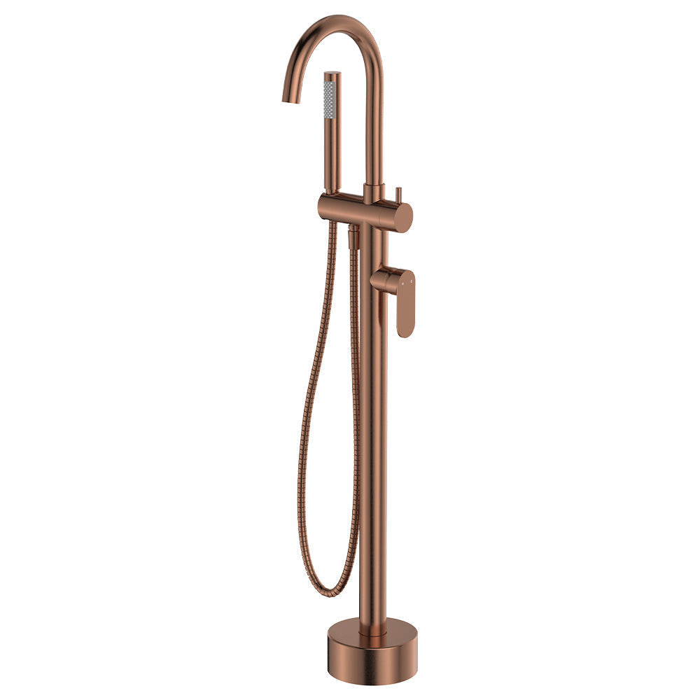 Empire Slim Floor Mounted Bath Mixer with Hand Shower in Brushed Copper