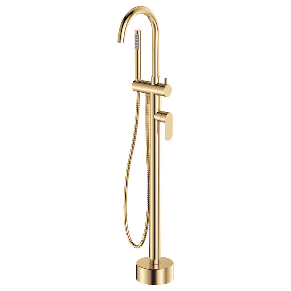 Empire Slim Floor Mounted Bath Mixer with Hand Shower in Urban Brass