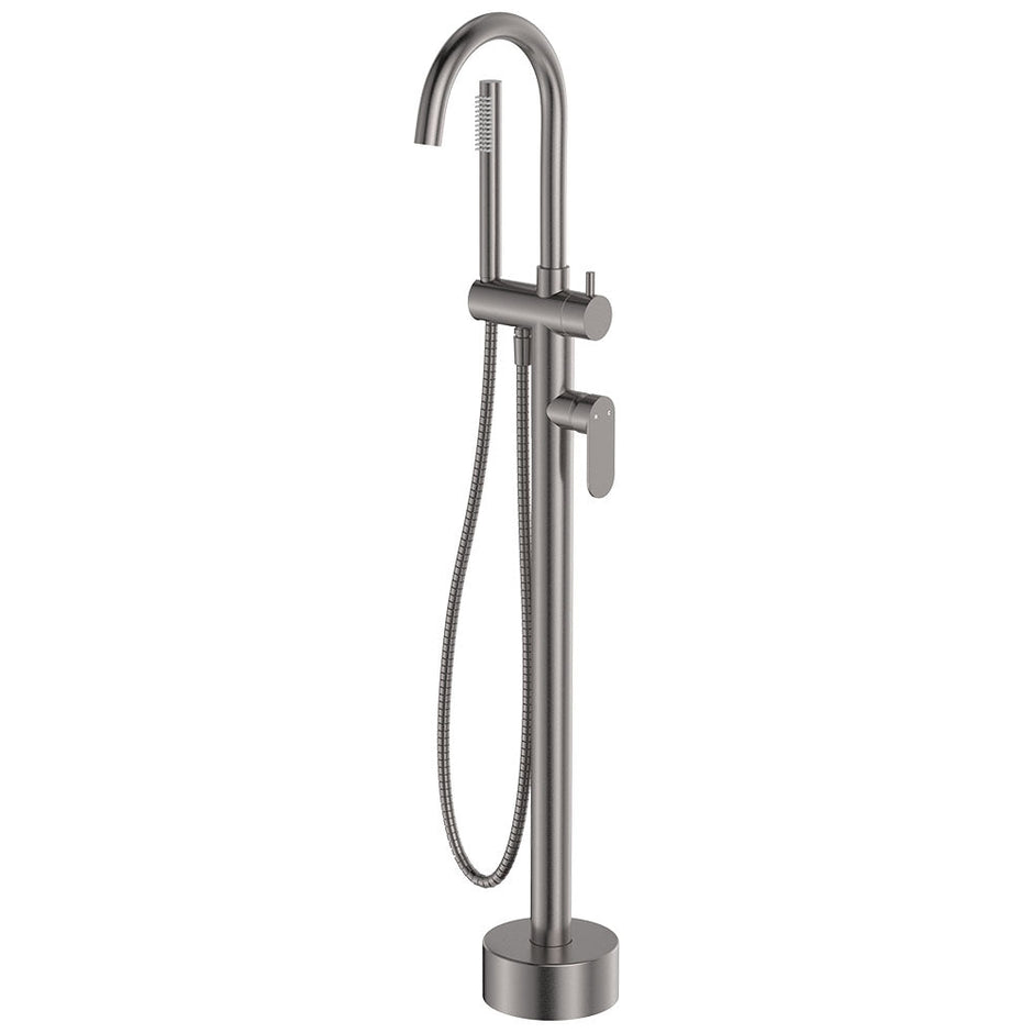 Empire Slim Floor Mounted Bath Mixer with Hand Shower in Gun Metal