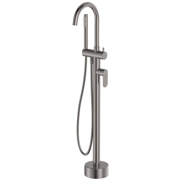 Empire Slim Floor Mounted Bath Mixer with Hand Shower in Gun Metal