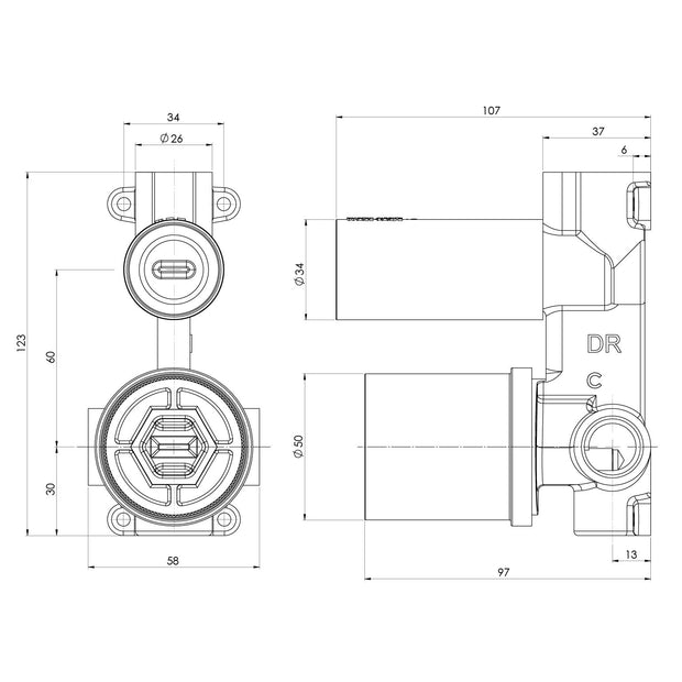 SwitchMix Shower / Bath Diverter Mixer Rough-In Kit - Lead Free