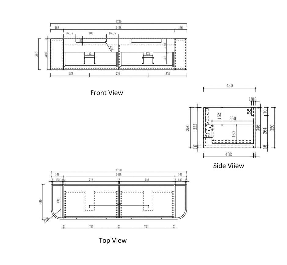 Aulic Carita Wall Hung 1800mm wall hung vanity