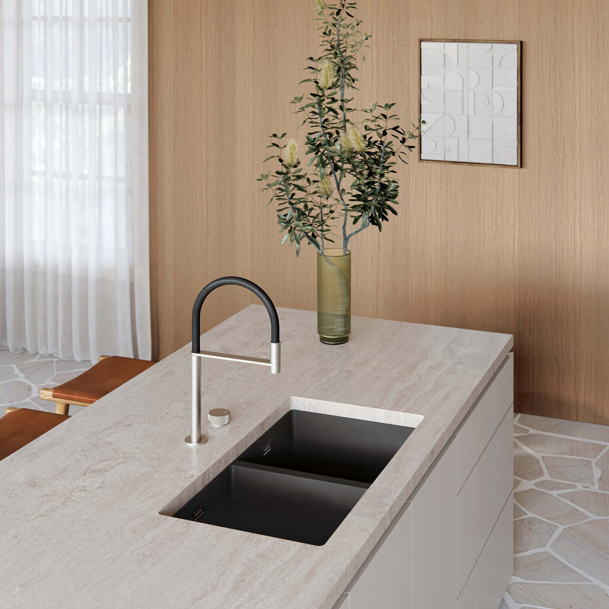 Phoenix 5000 Series Double Bowl Sink, Matte Black undermount basin