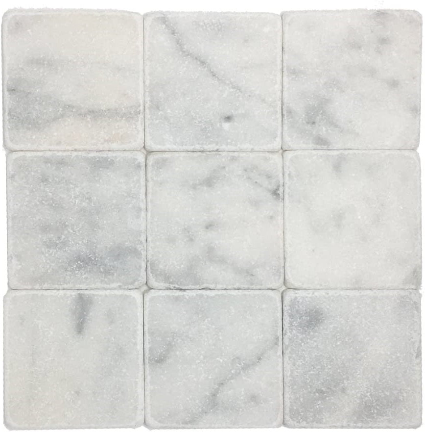 CARRARA SQUARE 100X100X8MM TUMBLED ON MESH