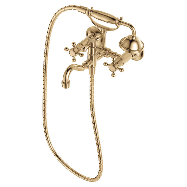 Lillian Exposed Bath Tap Set with Hand Shower in Urban Brass