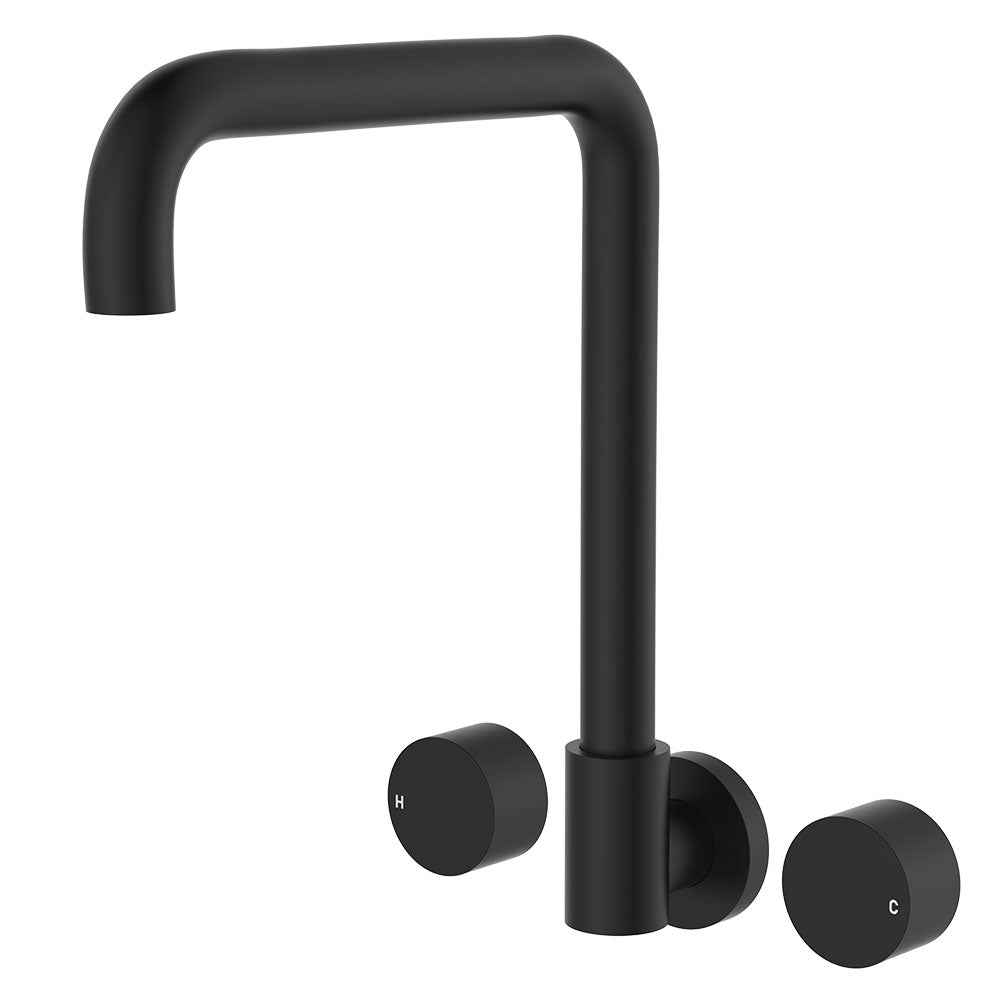 Kaya Squareline Wall Set, Round Taps in Matte Black