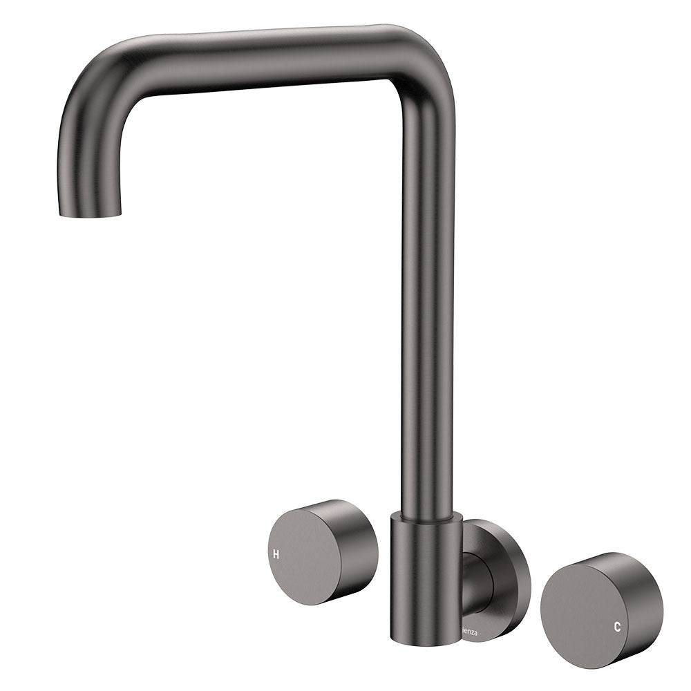 Kaya Squareline Wall Set, Round Taps in Gun Metal