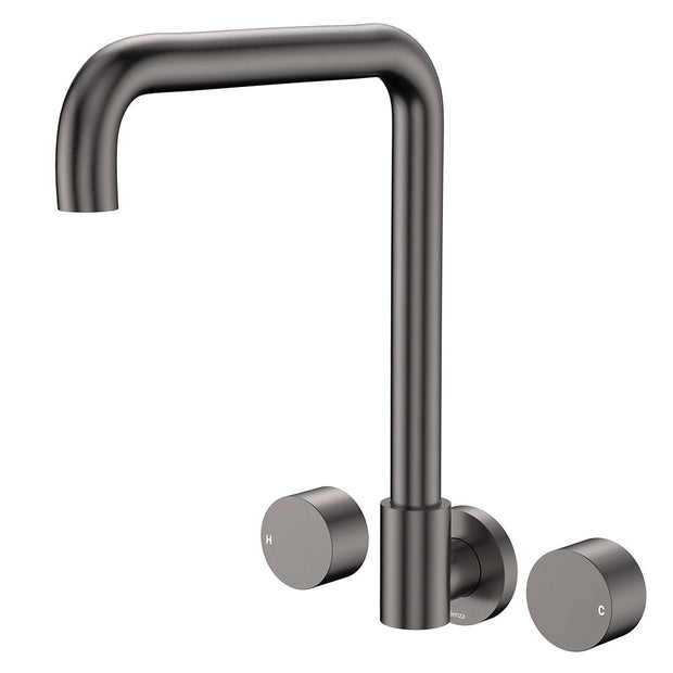 Kaya Squareline Wall Set, Round Taps in Gun Metal