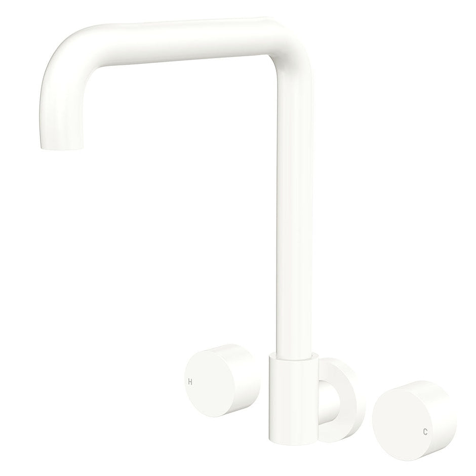Kaya Squareline Wall Set, Round Taps in Matte White