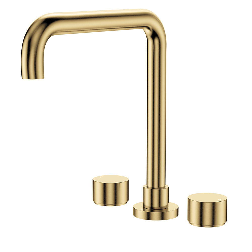 Kaya Squareline Hob Set, Round Taps in Urban Brass