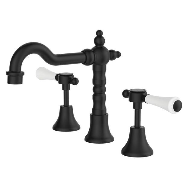 Lillian Lever Basin Set in Matte Black with Ceramic White Handle
