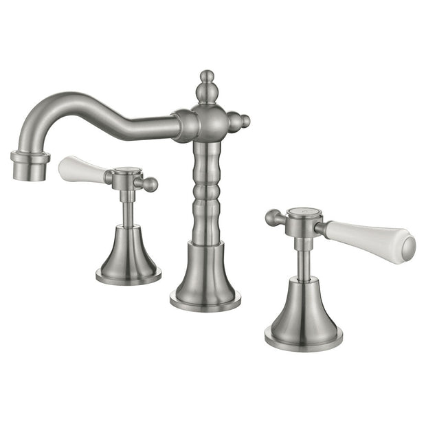 Lillian Lever Basin Set in Brushed Nickel with Ceramic White Handle