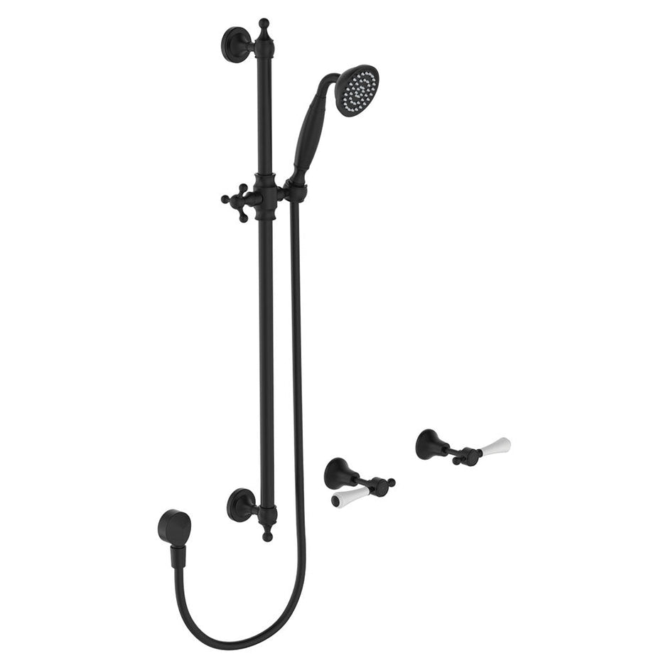 Lillian Lever Rail Shower Set in Matte Black with Ceramic White Handle