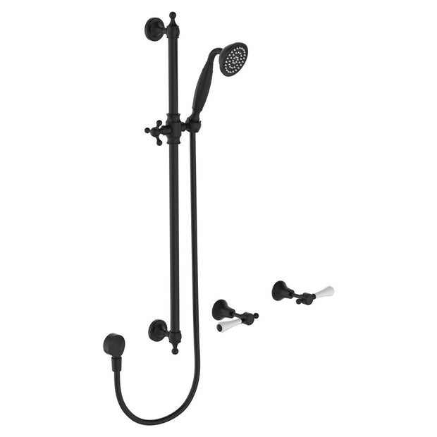 Lillian Lever Rail Shower Set in Matte Black with Ceramic White Handle