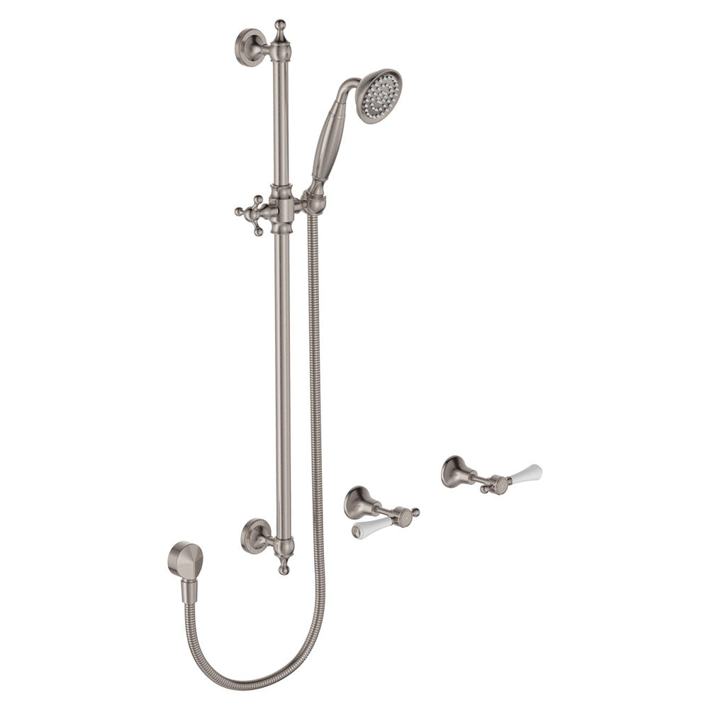 Lillian Lever Rail Shower Set in Brushed Nickel with Ceramic White Handle