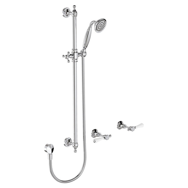 Lillian Lever Rail Shower Set in Chrome with Ceramic White Handle