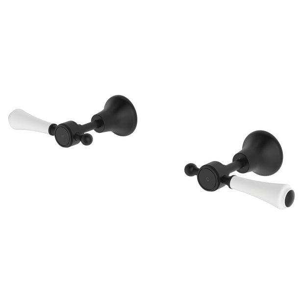 Lillian Lever Wall Top Assemblies in Matte Black with Ceramic White Handle