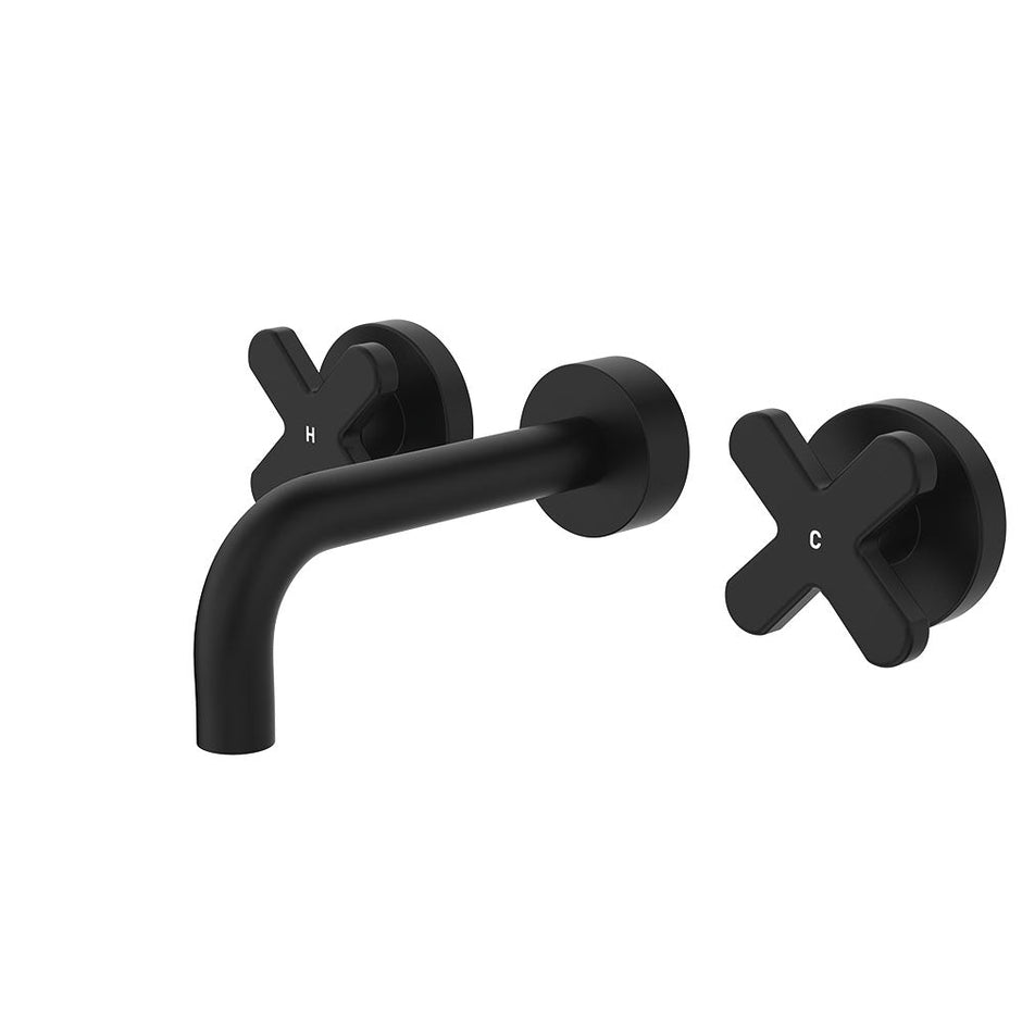 Kaya Wall Set, Cross Taps, 130mm in Matte Black